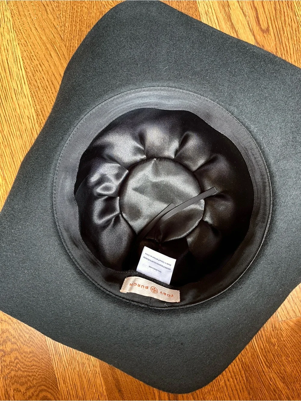 Tory Burch Black Felt Wide-Brim Hat with Gold Logo Accent